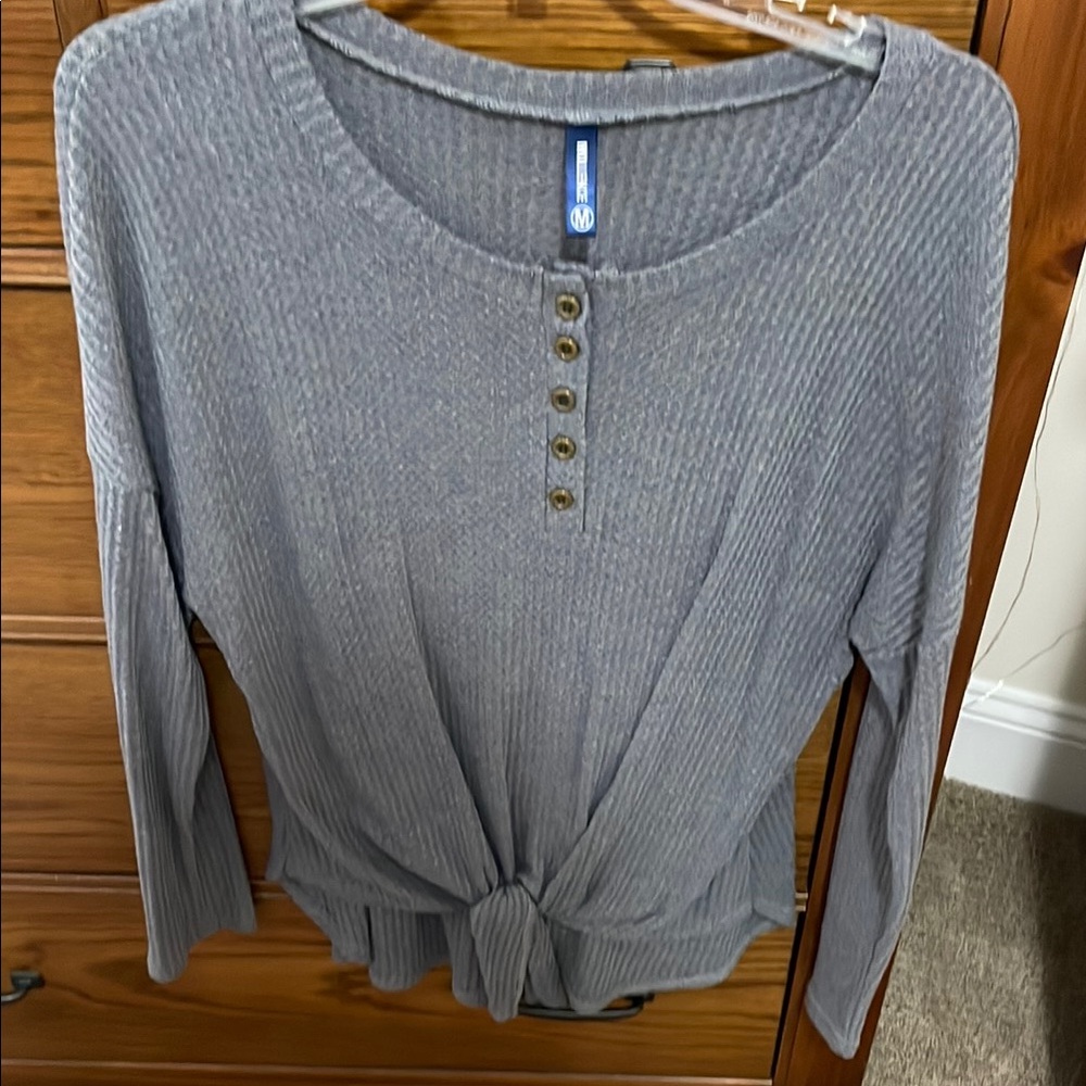Gray Long Sleeve Henley Top